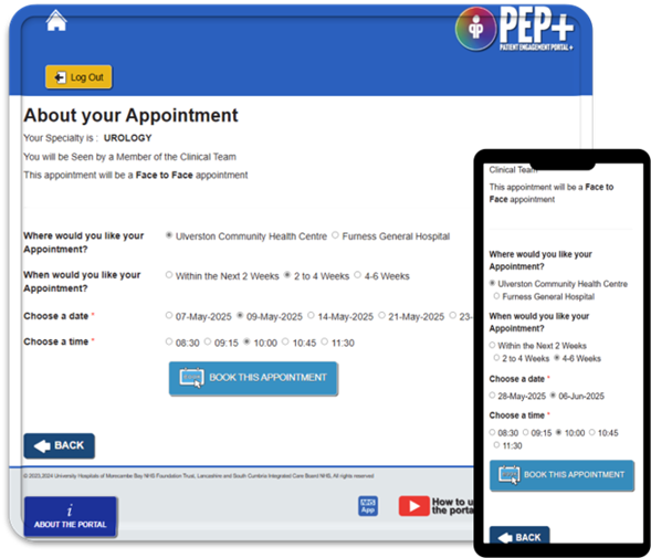 PEP Bookings Screenshot