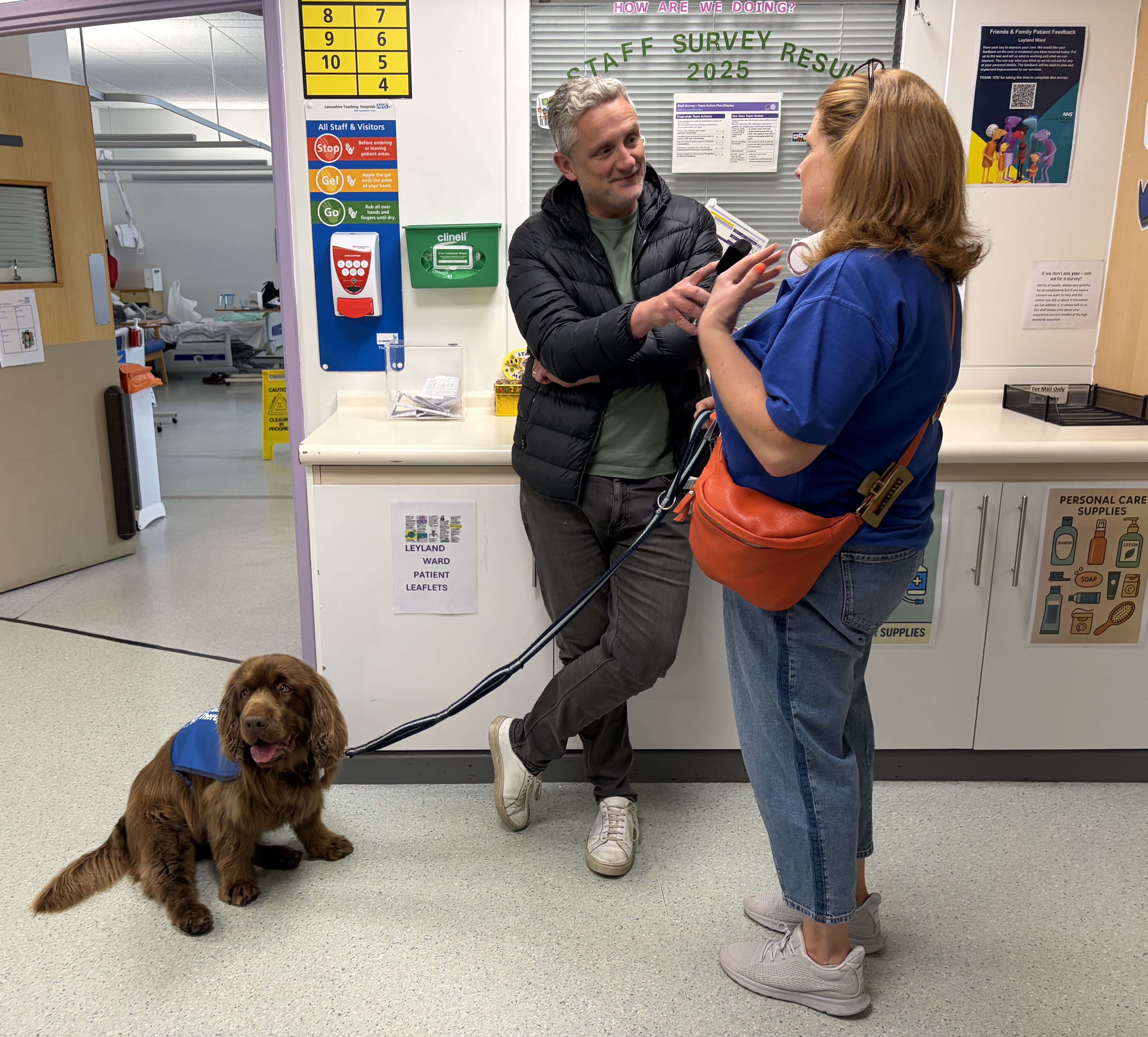 Dr Riggs getting interviewed in a hospital setting