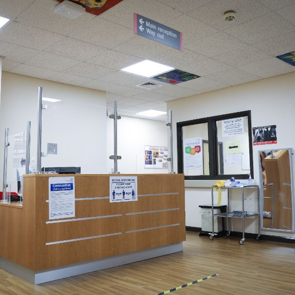 A photo of a reception desk