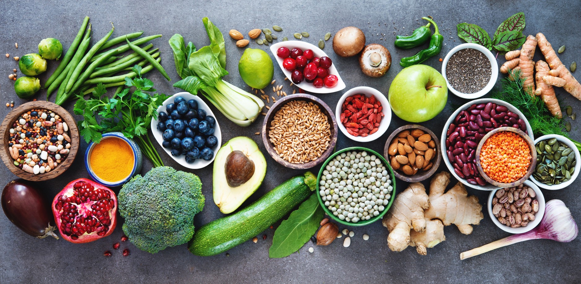 A photo depicting lots of fruits, vegetables and lumens
